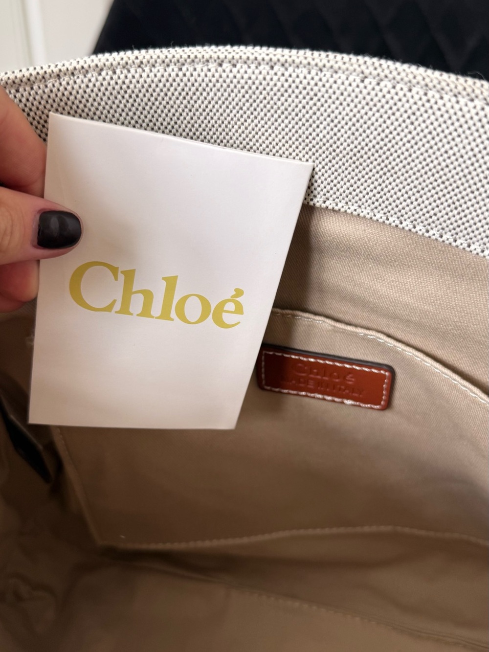 Chloé Cream Canvas Tote with Tan Leather Trim and Black Logo Straps - Picture 2 of 3
